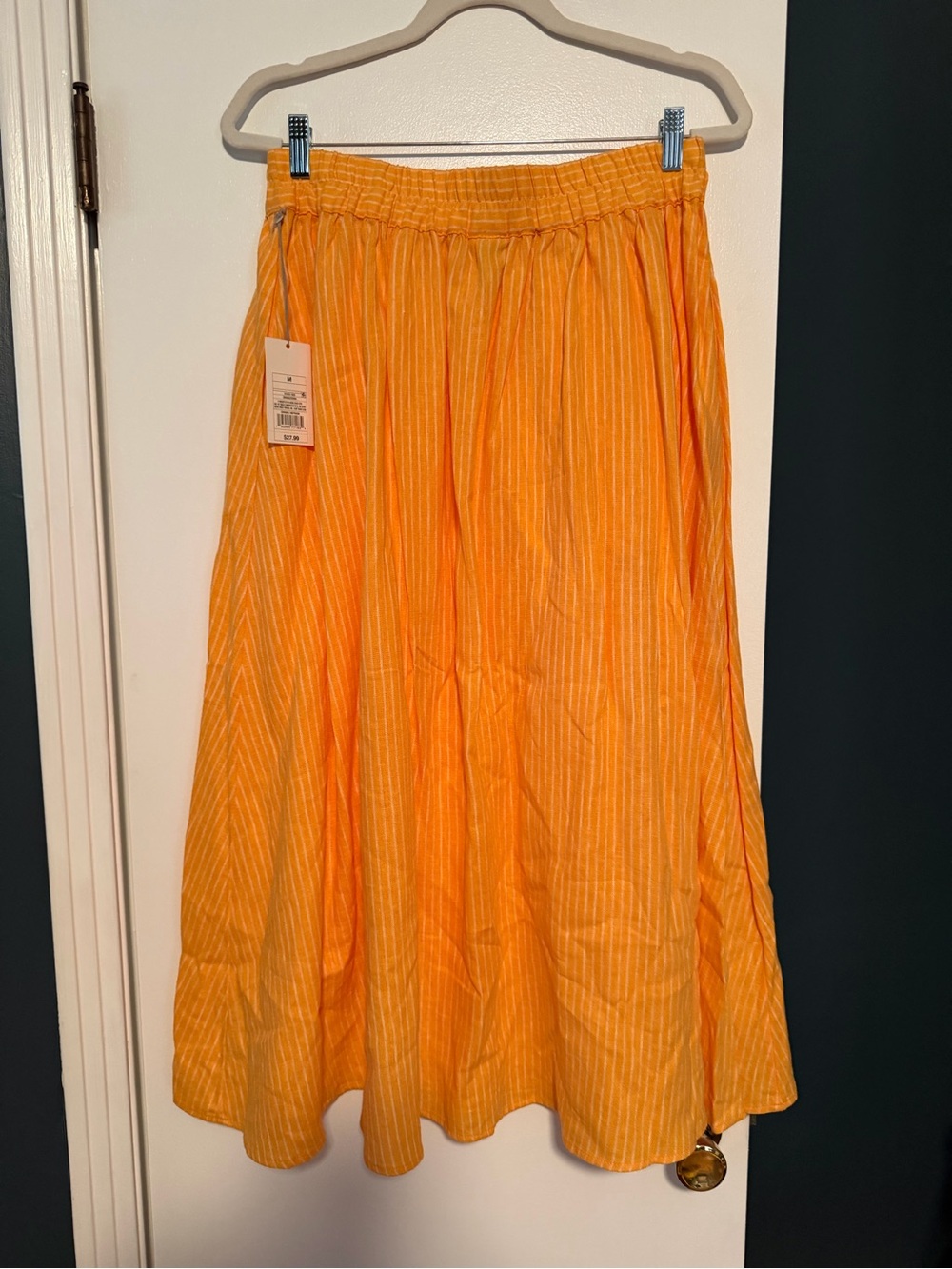 Orange Striped Women’s Elastic-Waist Skirt
